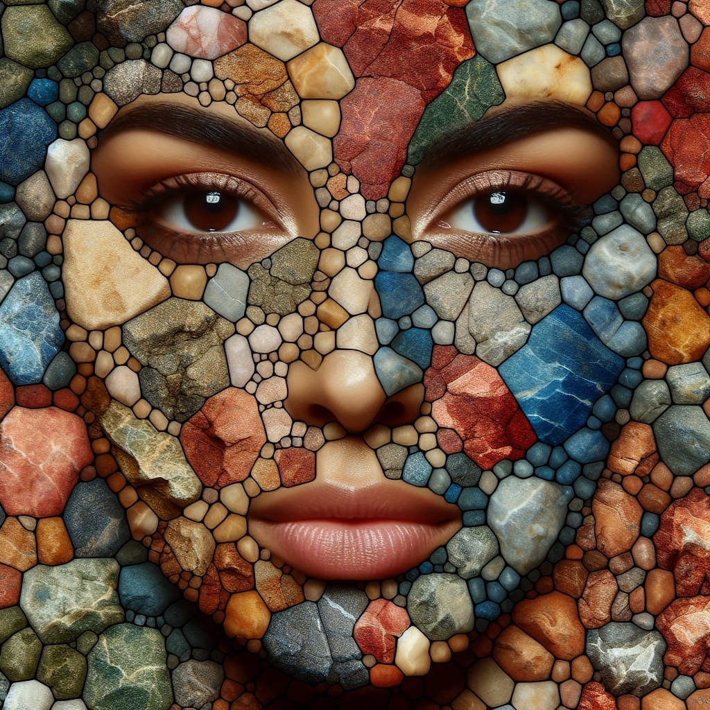 Hispanic Woman's Face with Stone Pattern Overlay