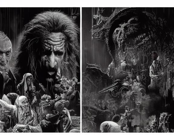 Classic Horror Monsters Charcoal Drawing