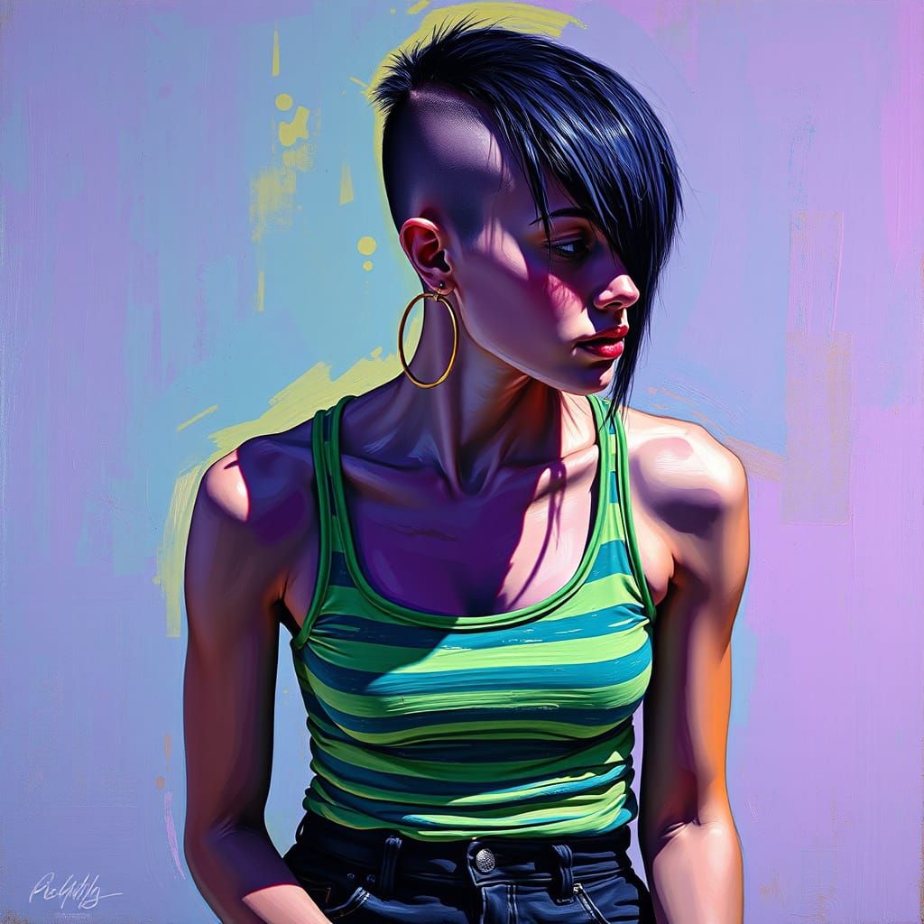 Punk Woman With Purple Skin Oil Painting