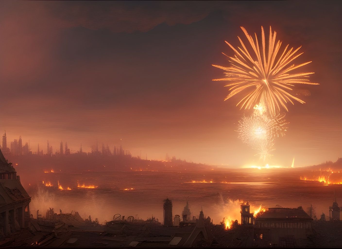 Apocalyptic Fireworks Display in Photorealistic Digital Art