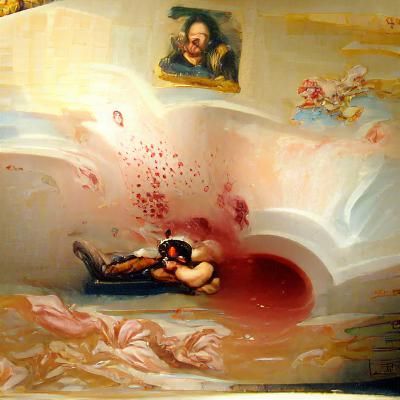 Baroque Oil Painting: Man Bleeding in Bathtub