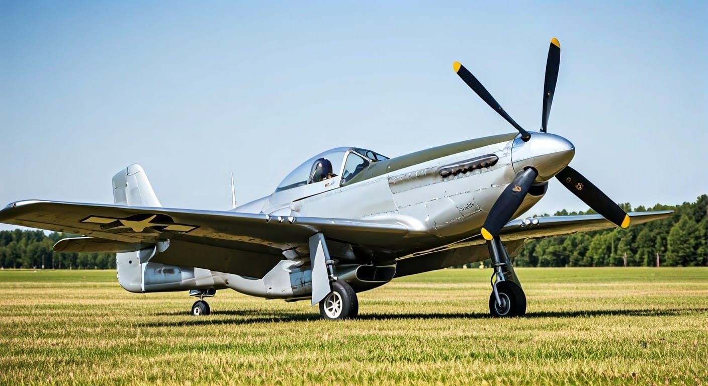 Vintage P-51 Mustang Fighter Jet in Retro Aerial Combat