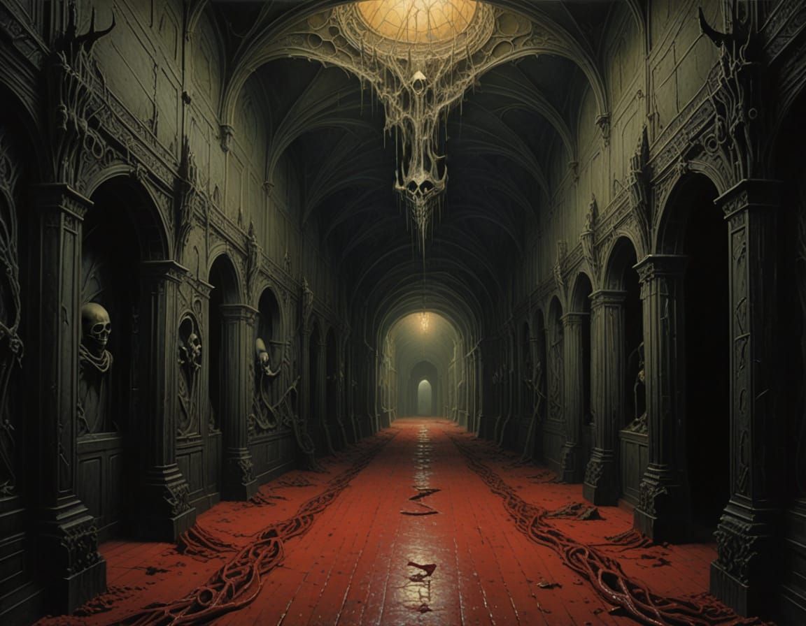 Gothic Manor Hallway with Flickering Candlelight