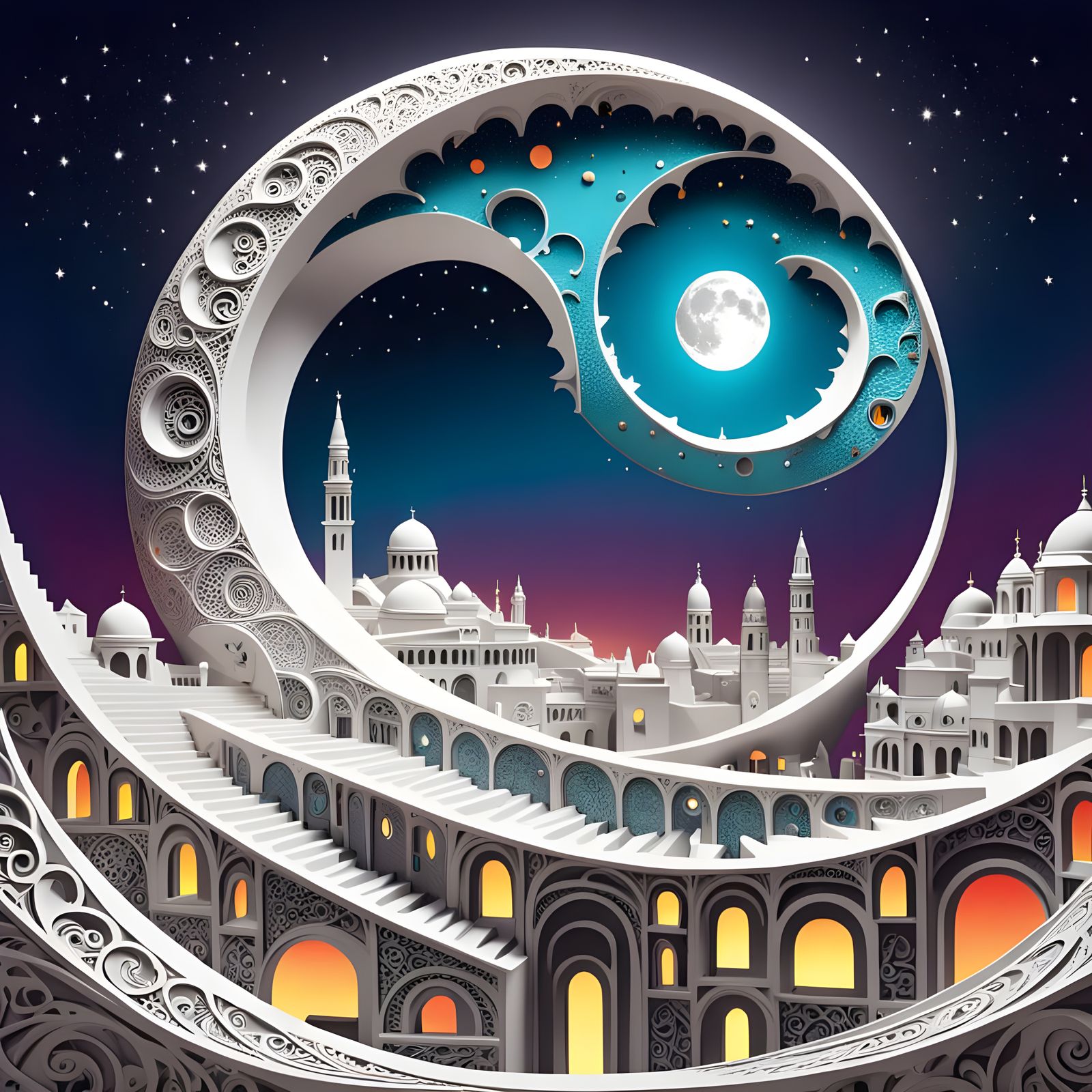Futuristic Lunar City Carved into Moon, Greek Inspired