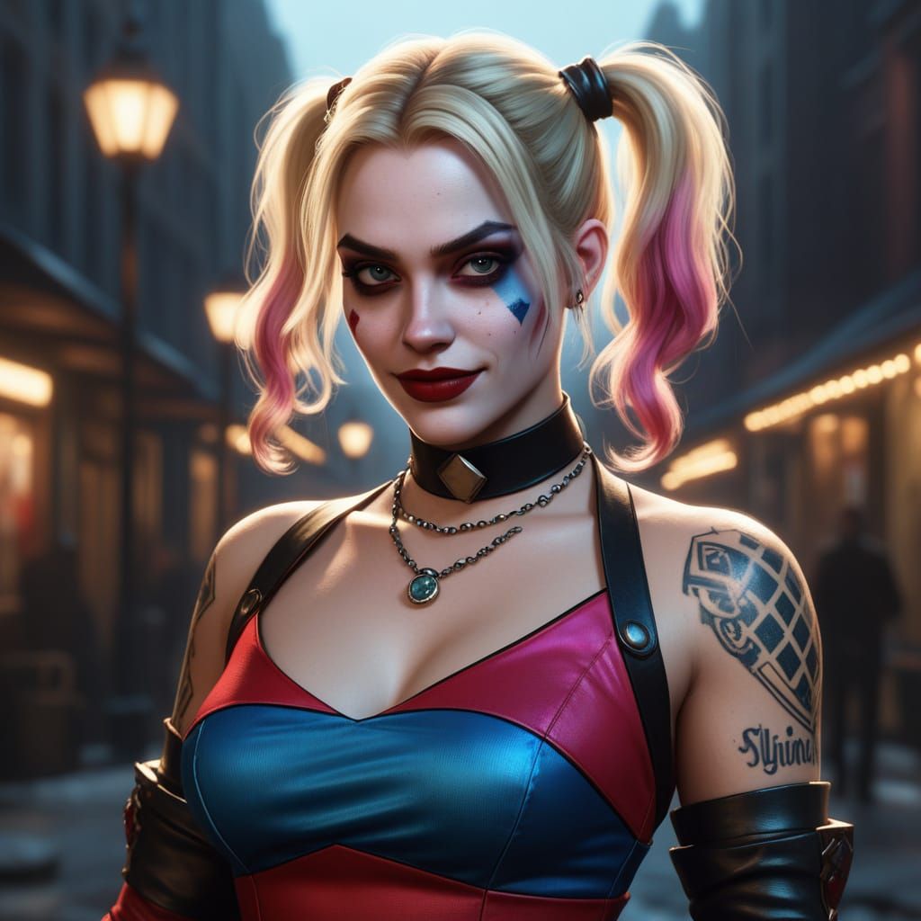 Harley Quinn Inspired Woman in Red Black Dress