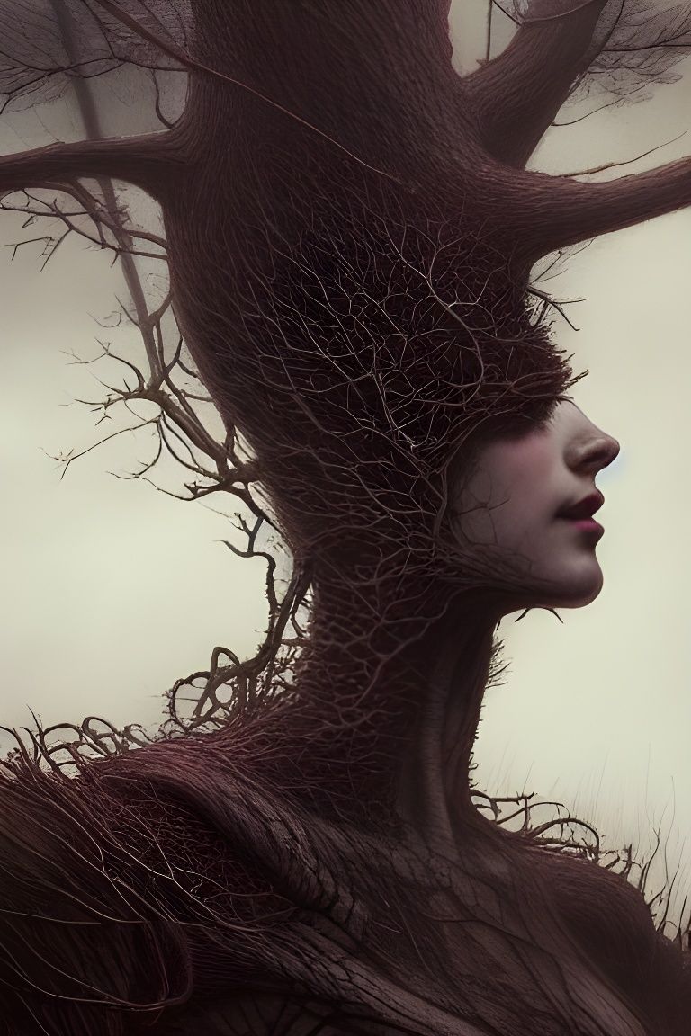 Woman Turns to Tree: Macabre Photorealistic Art