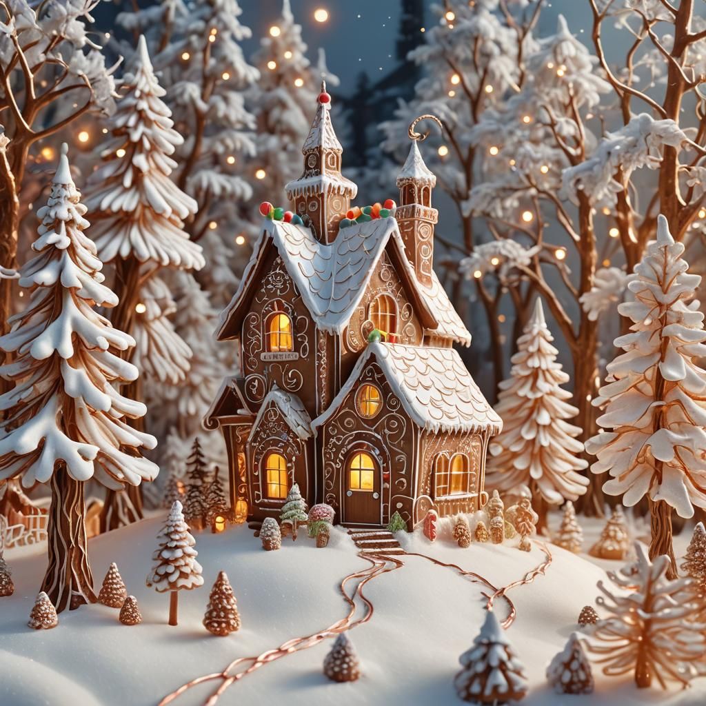 Spun Copper Gingerbread House in Winter Wonderland