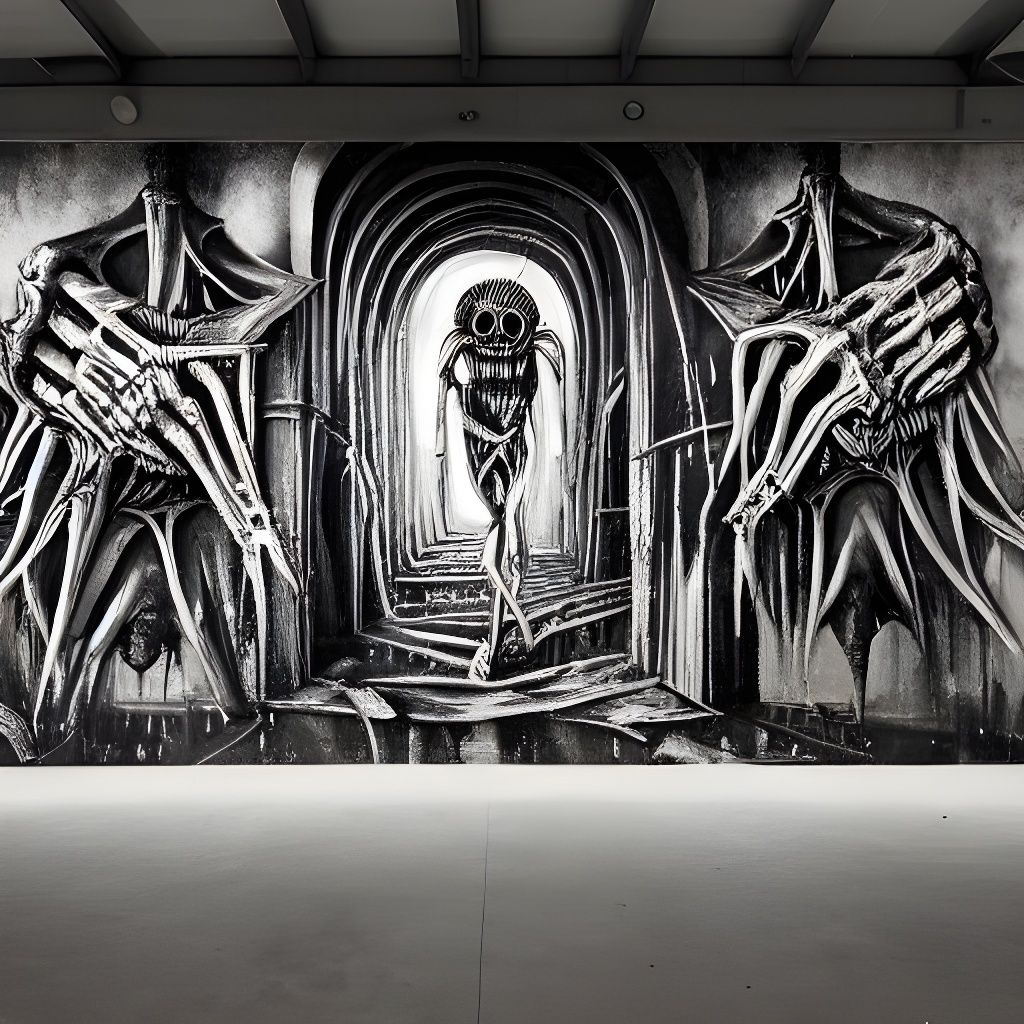 Dark Art Graffiti Mural of Giger Hellscapes