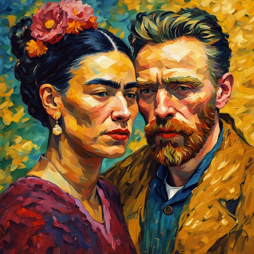 Vincent Van Gogh and Frida Kahlo in Tender Embrace
