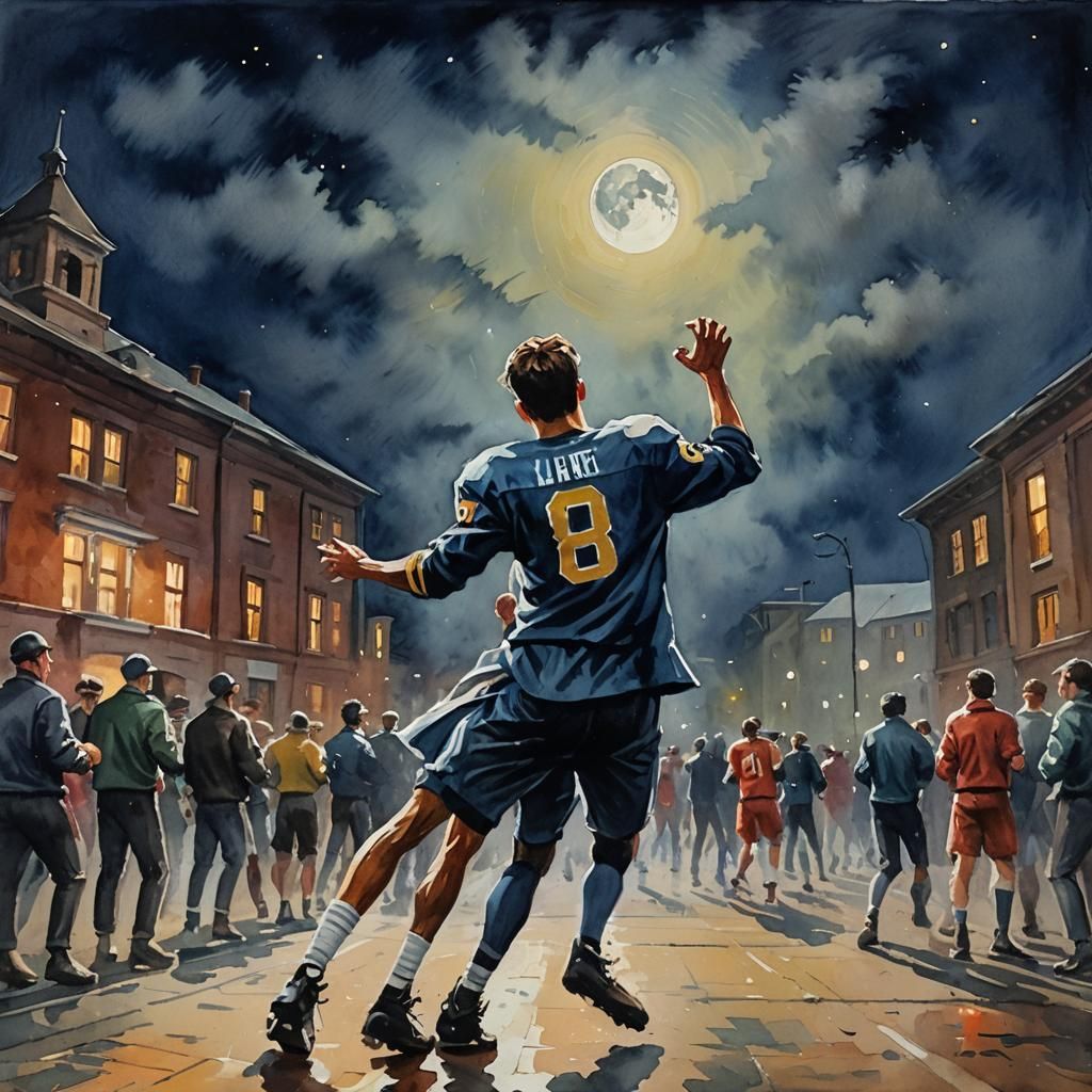 Moonlit Football: Gouache Impressionist Memory Painting