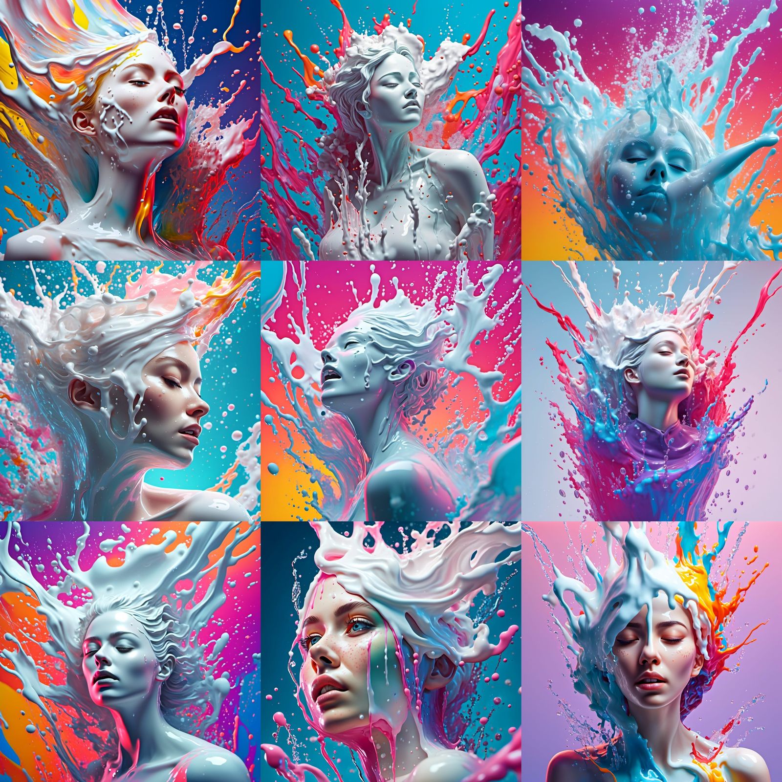 Hyperrealistic White Slime and Water Splash Art