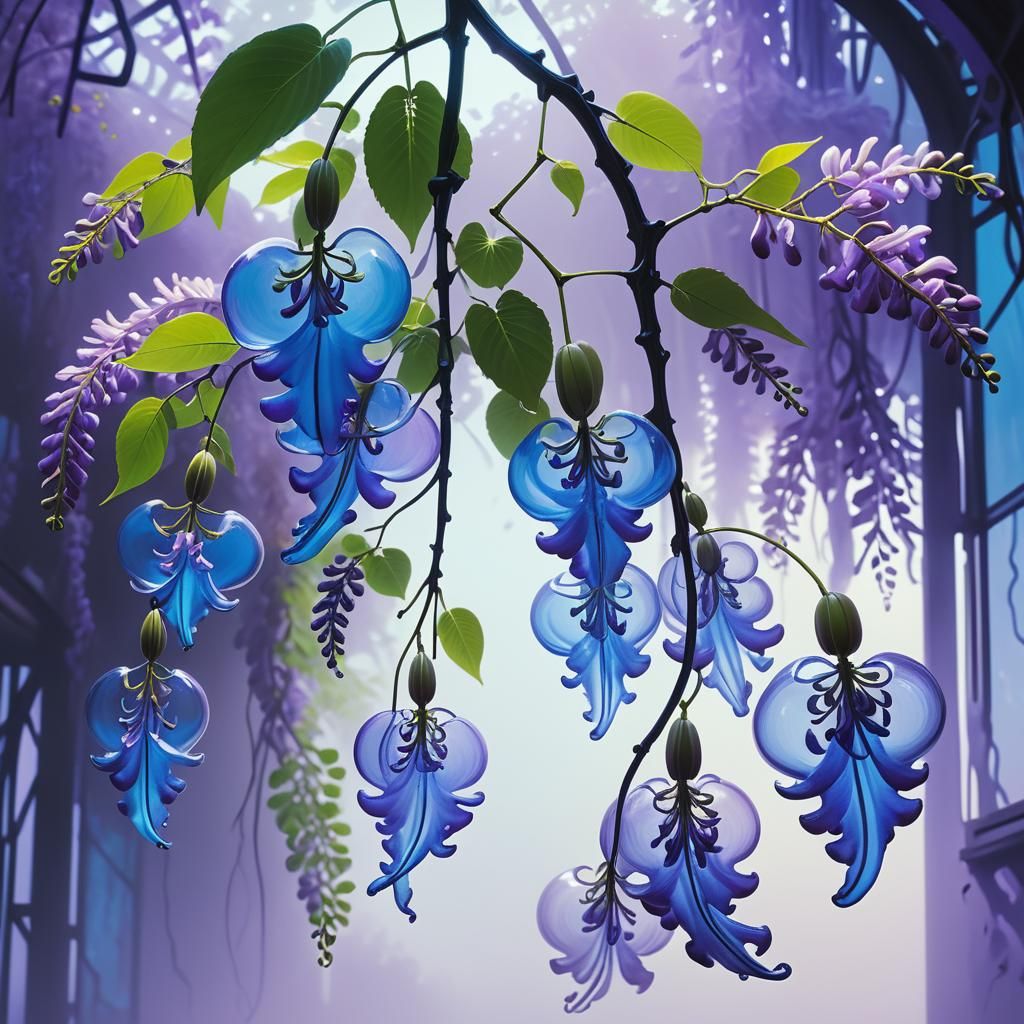 Ethereal Wisteria Flowers in Digital Matte Painting