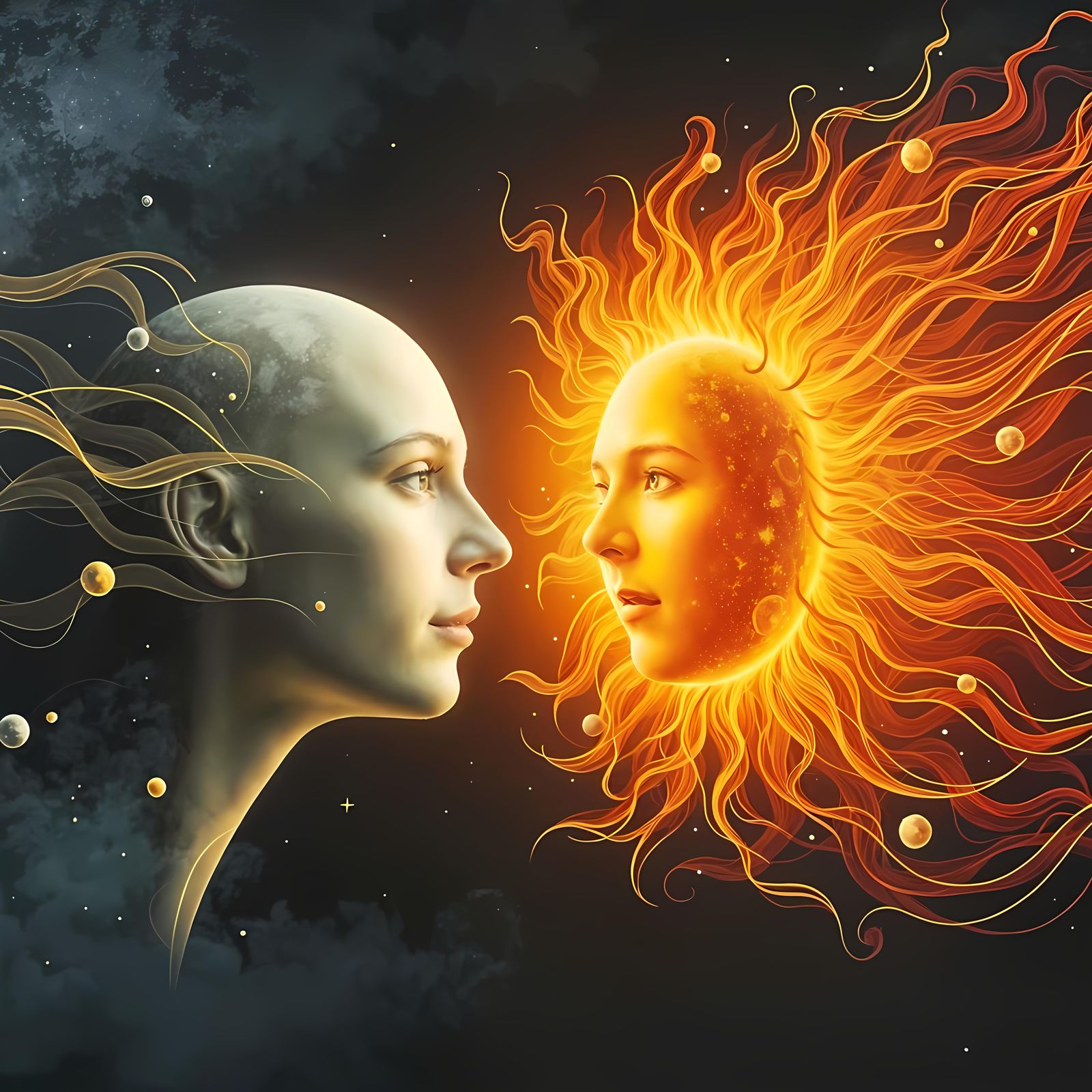 Abstract Double Exposure: Sun and Moon Wind Exchange