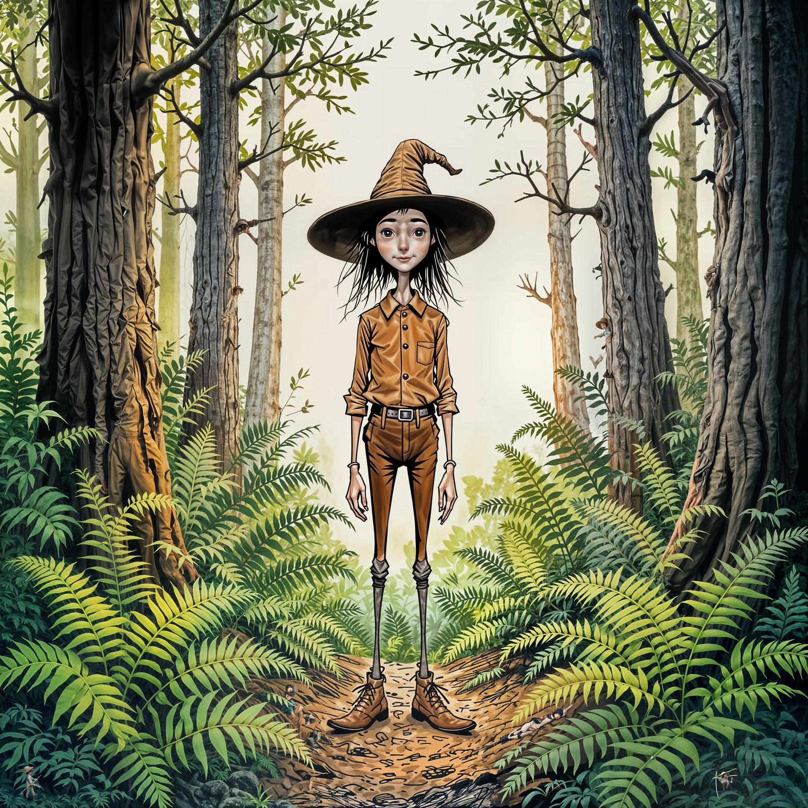 Skinny Little Man in Forest Scene