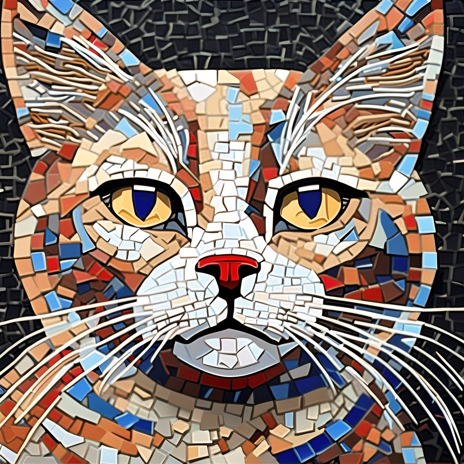 Colorful Mosaic Art Image of a Cat