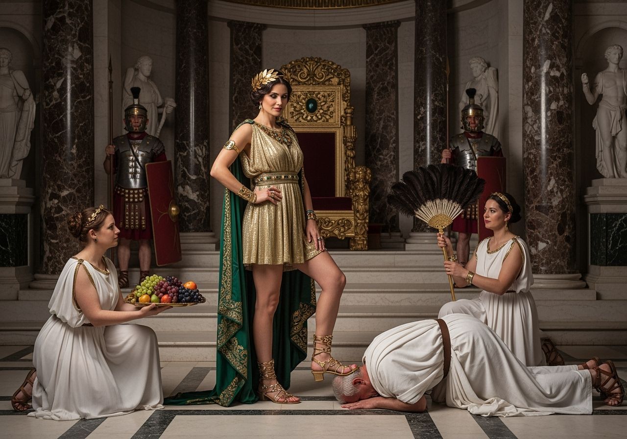 Empress Messalina Tramples Senator in Opulent Throne Room