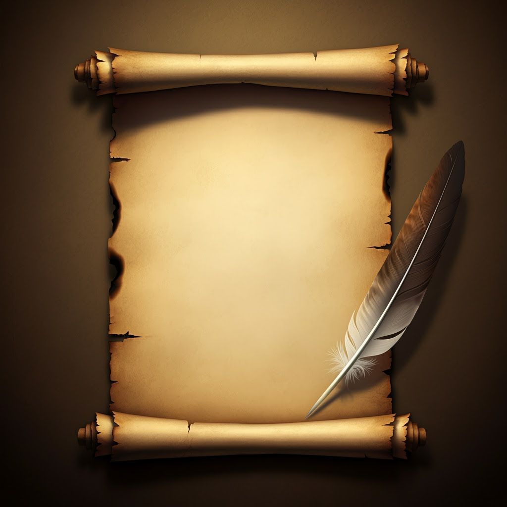 Ancient Scroll with Quill in Digital Painting Style