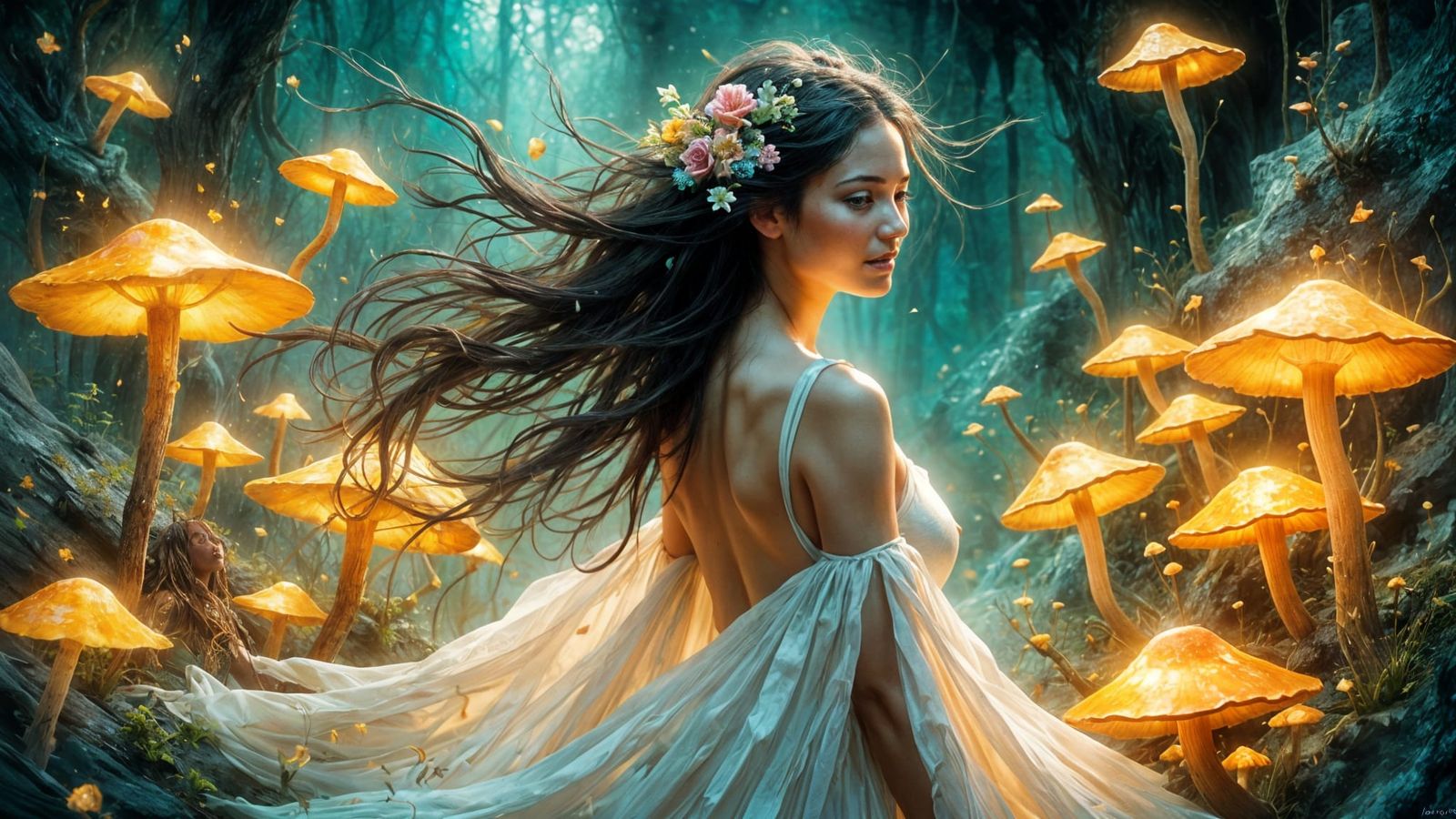 Bioluminescent Cavern Scene in Painterly Style