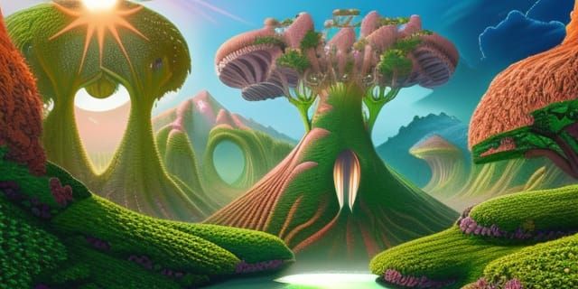Ethereal Alien Garden with Fractal Geometry