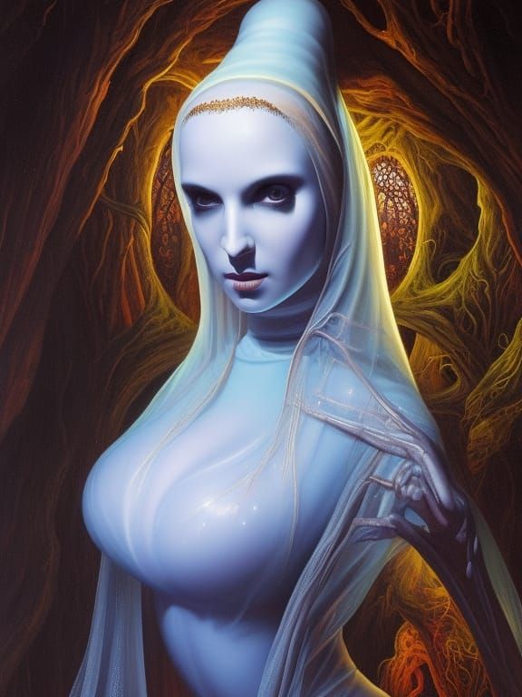 Alien Mutant Nun Portrait in Gothic Horror Style