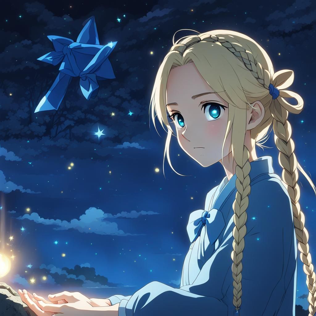 Anime Girl with Magical Blue Stone, Ghibli Style