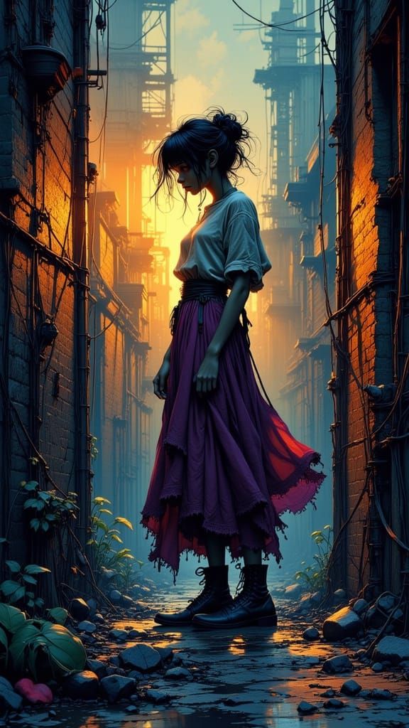 Figure Trapped Between Industrial Walls