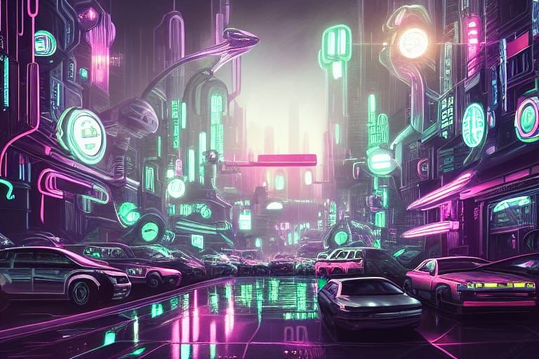 Neon Future Cityscape at Night as Digital Art