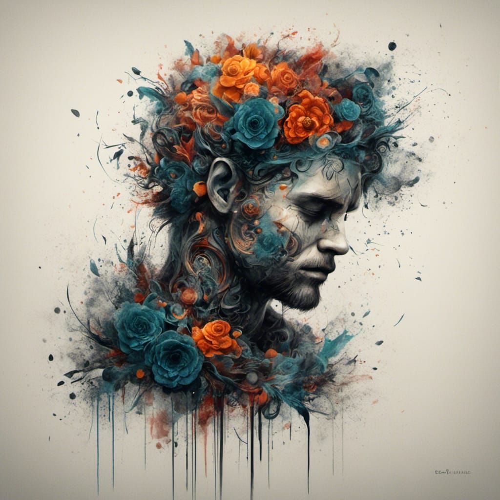 Depressed Person Tattoo Design in Abstract Art Style