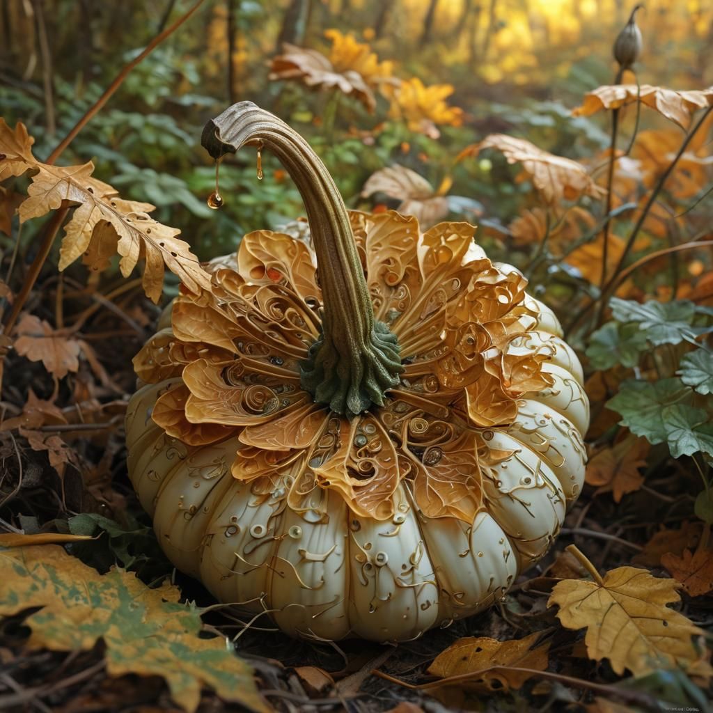 Hyperrealistic Pumpkin in Autumnal Forest