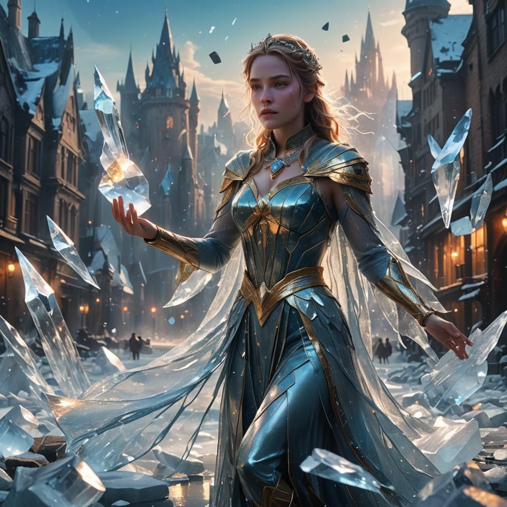 Icy Maiden in Frozen City: Hyper-Realistic Digital Art