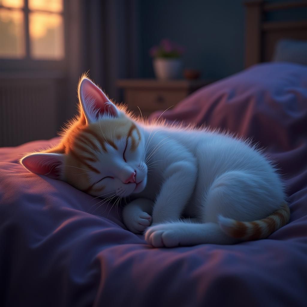 Kitten Sleeping: Detailed Digital Art in 8k