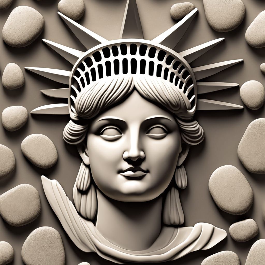 Lady Liberty Emoji Stone Carving in Chiaroscuro