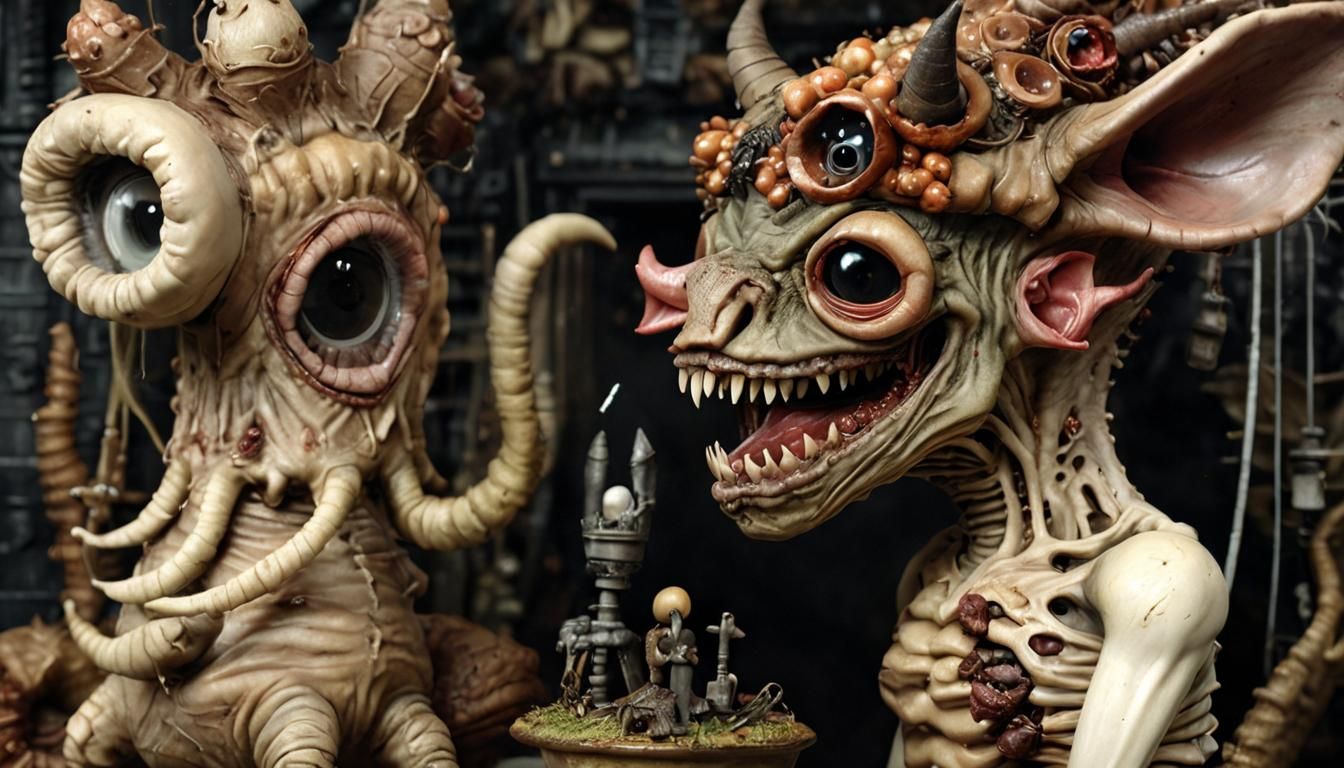 Chibi Monster Feast in Surreal Post-Apocalyptic World