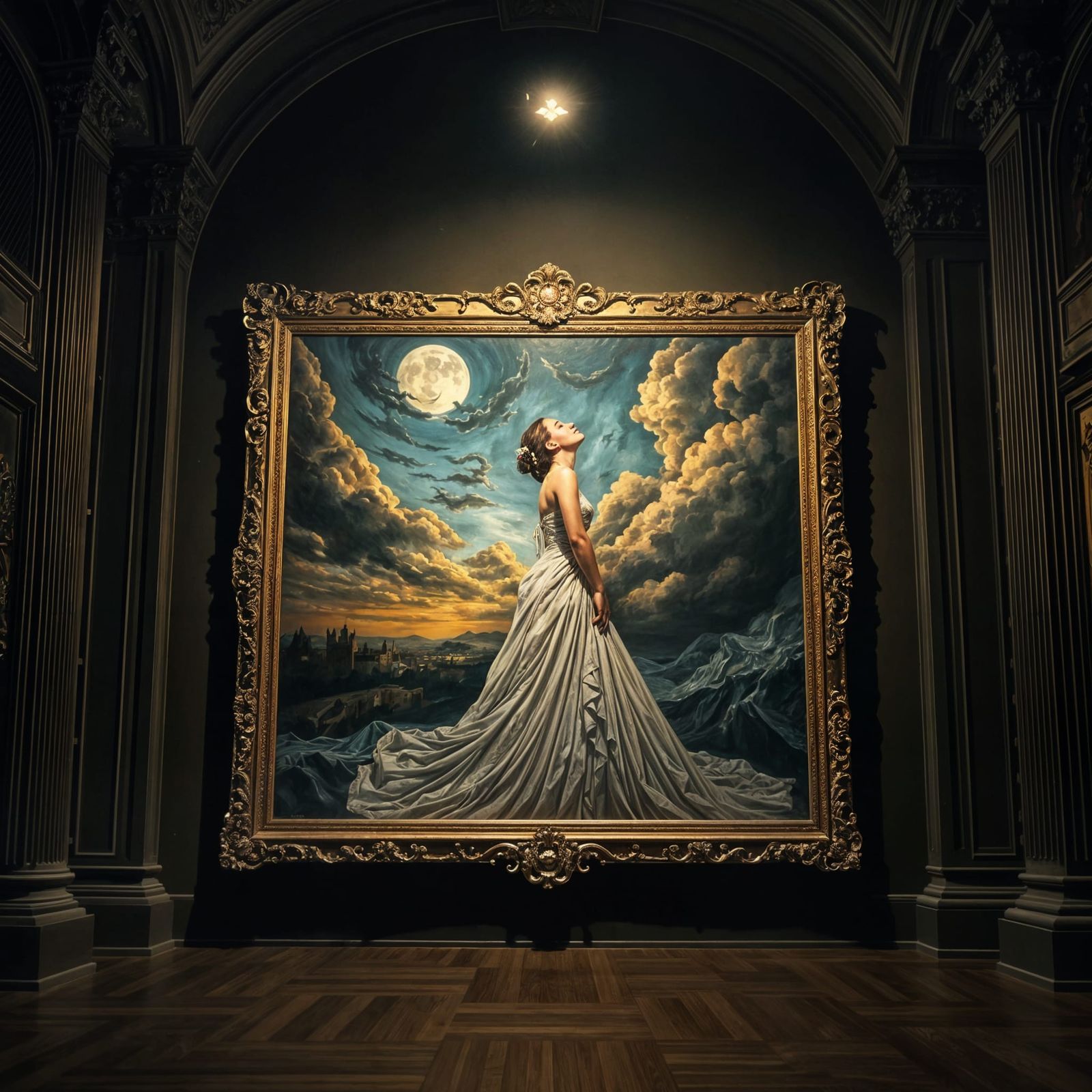 Surreal Wedding Painting in Empty Museum, Dali Style