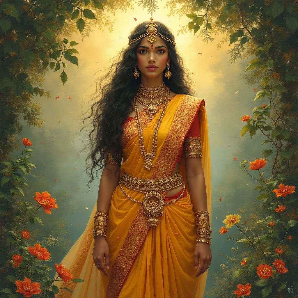 Indrani, Vedic Goddess in Celestial Garden Art