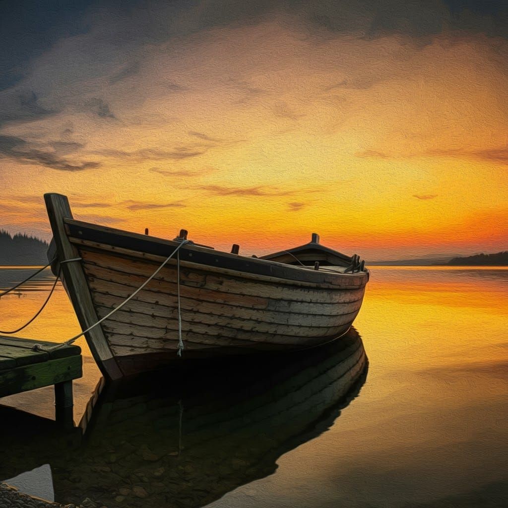 Sunset Over Still Waters: Impressionist Sailboat Scene