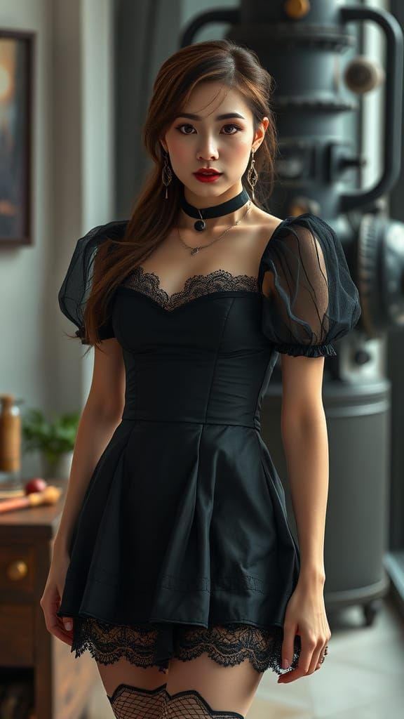 Gothic Vietnamese Goddess in Steampunk Elegance