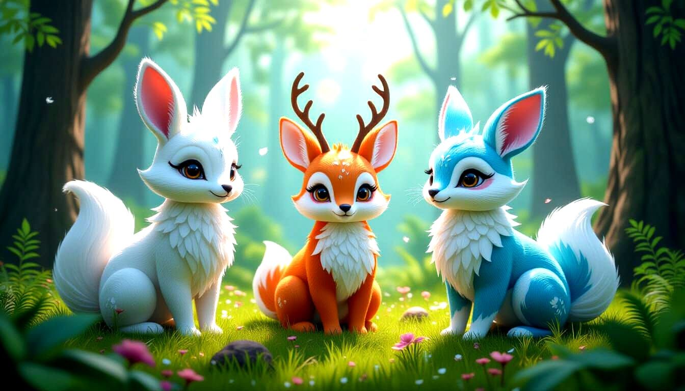 Futuristic 3D Forest Animals Made of Silk and Cotton