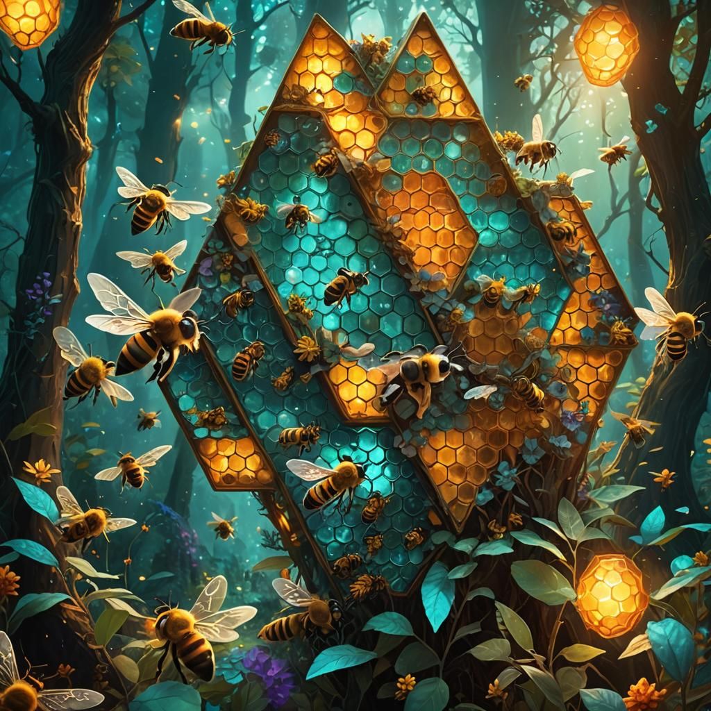 Mystical Forest: Triangle Bees and Glowing Honeycomb