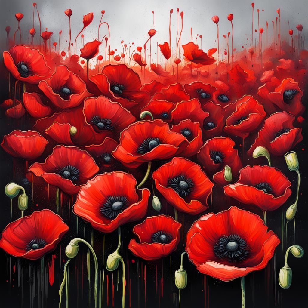 Field of Red Poppies in Graffiti Art Style