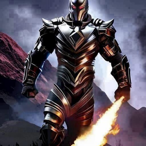 Skeletal Ultron with Fire Sword: Dark Fantasy Art