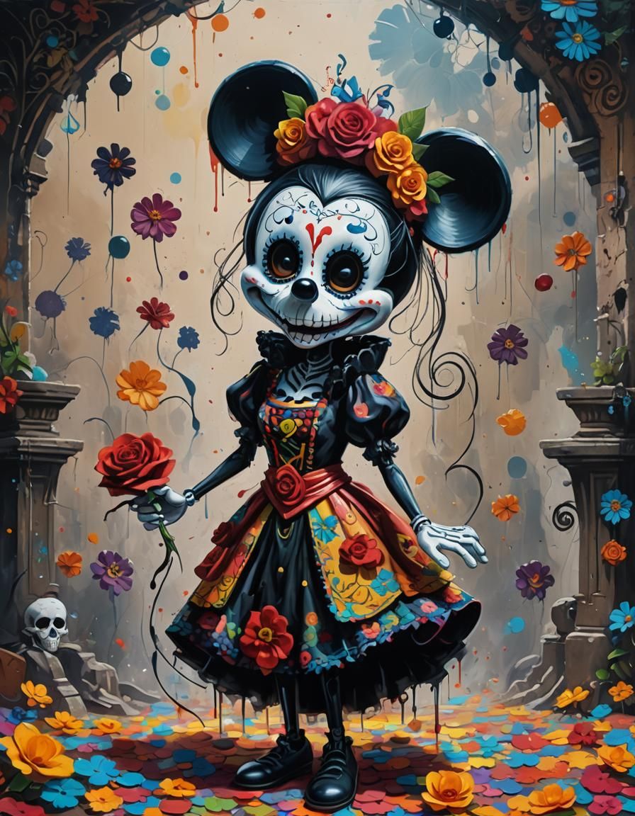 Mickey Mouse Catrina Makeup in Disney Animation Style