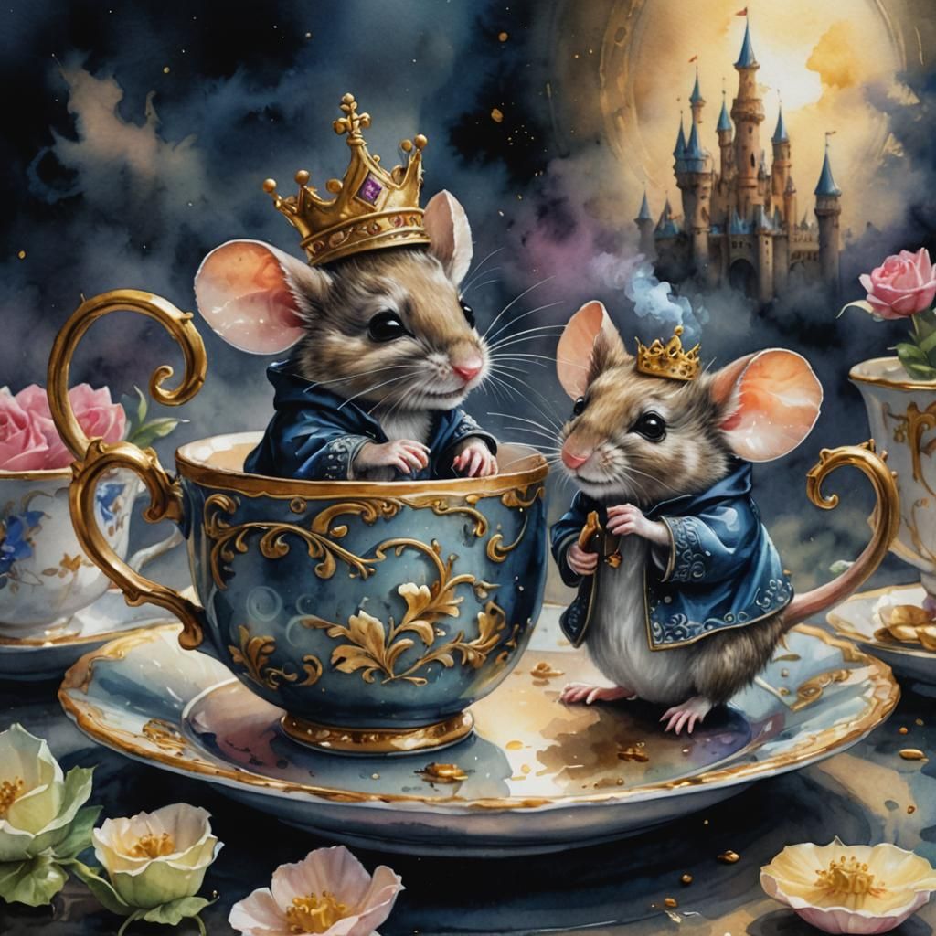 Mouse Prince and Princess First Date in Teacup