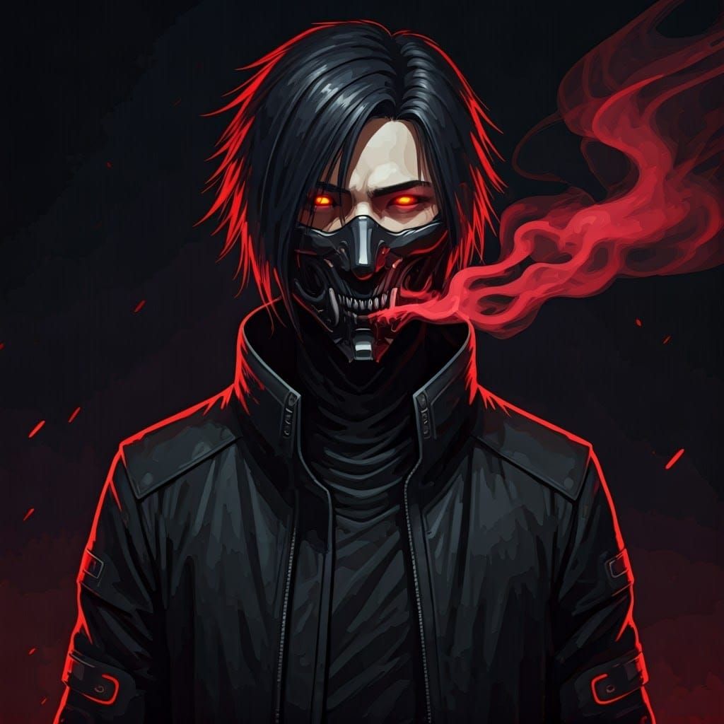 Cyberpunk Samurai with Red LED Outfit and Mask