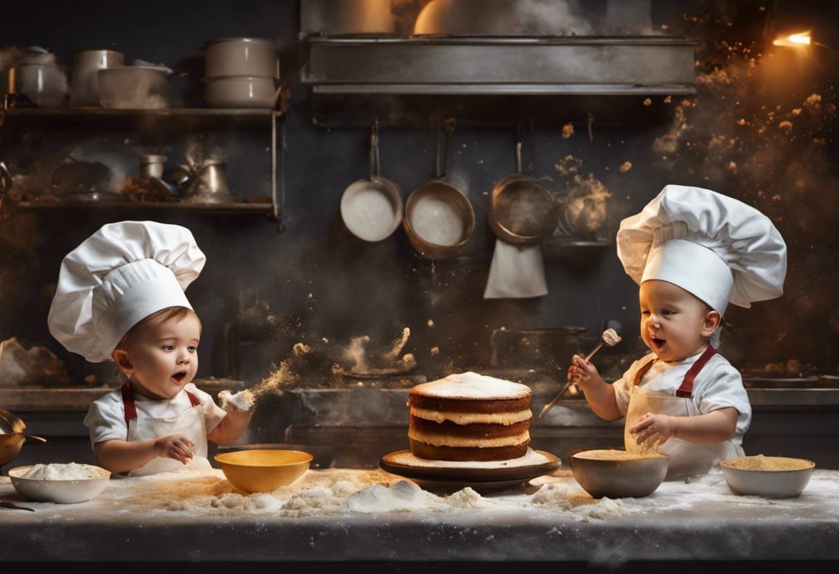 Adorable Baby Chefs Baking a Cake