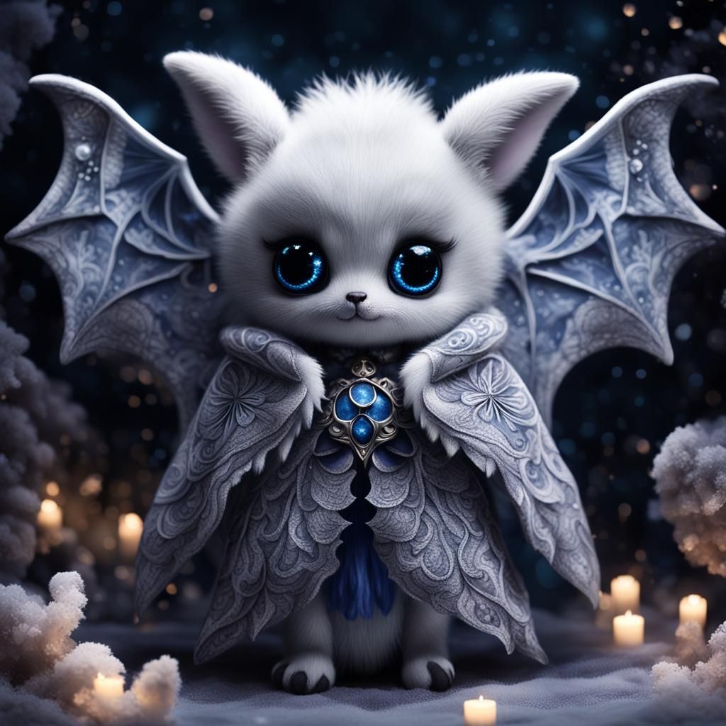 Enchanting Fluffy Creature with Bat Wings