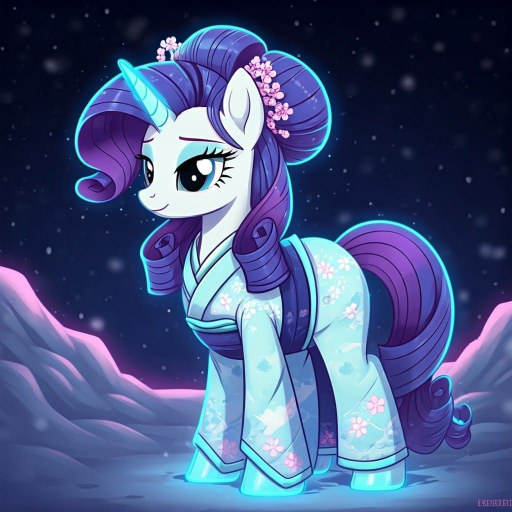 Ethereal Snow Maiden in Neon Kimono, Unicorn Pony Form