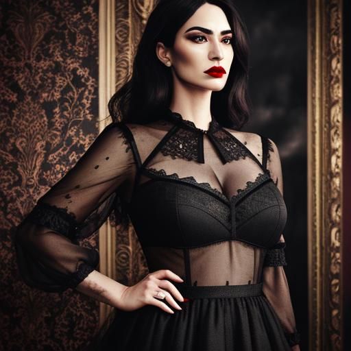 Hyperrealistic Woman in Black Dress Portrait