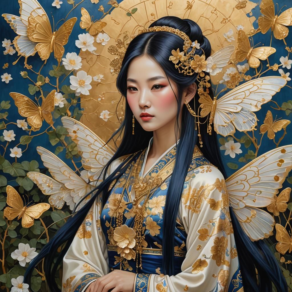 Chinese Woman with Pearl Wings in Klimt Style