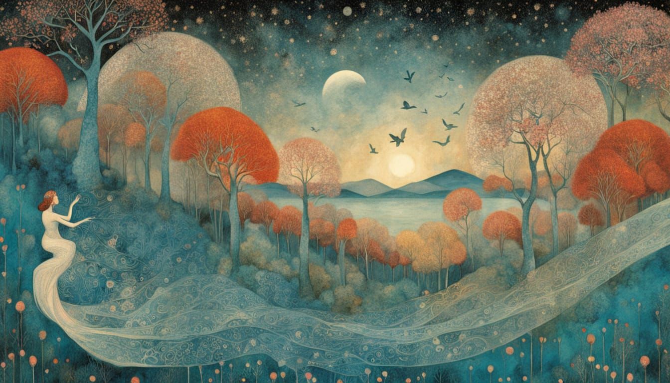 Surreal Geisha in a Dreamlike Oasis of Light and Color